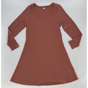 NWT Old Navy Women's A-Line‎ Copper Rib-Knit Long-Sleeve Mini Dress L Boho